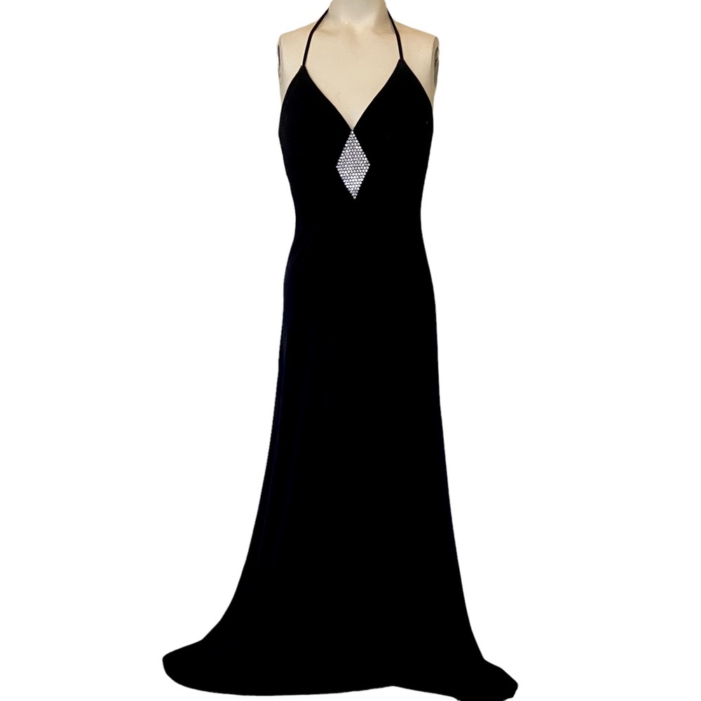 Vintage Abs/Allen Schwartz Black Halter Dress W/ Swar… Gem